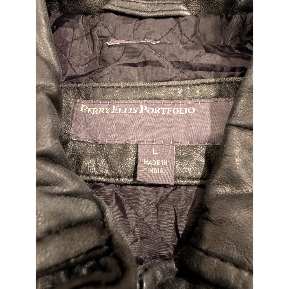 Perry Ellis Portfolio Lambskin Leather Jacket/Coat, Quilted Lining Brn, Men's L - Picture 6 of 7